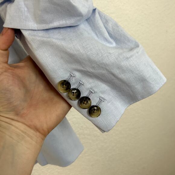 Banana Republic Linen Ruched Sleeve Blazer Womens Size 12 Blue Meditation NWT - Picture 8 of 10